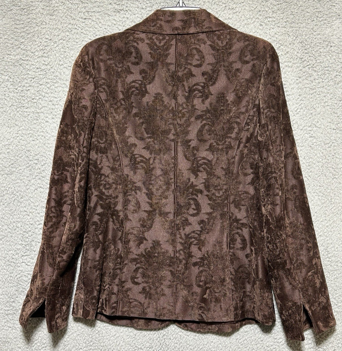 Georgiou Studio Crushed Velvet Paisley Jacket Espresso Brown Y2K Goth Glam Sz 8