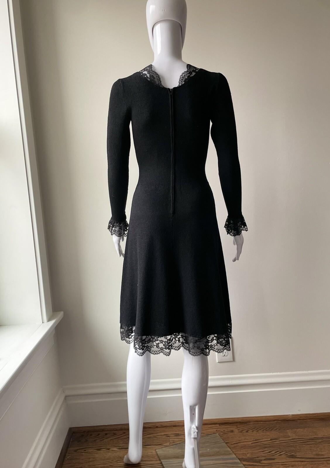 vintage XS S 60s 70s ADOLFO NY black knit midi lace Goth EUC no flaws