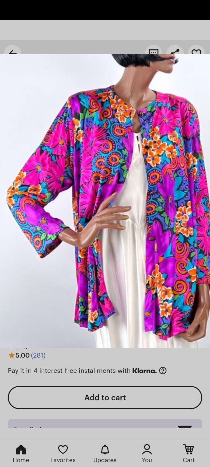 Vtg 80’s Psychedelic Floral A-line Top Sz S by De Weese Long S Cover-up Pockets