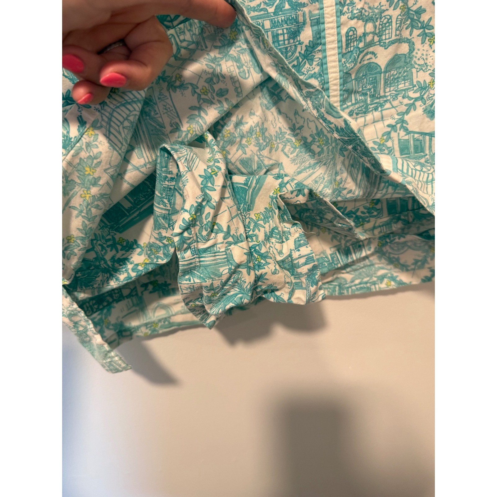 Lilly Pulitzer Vintage Y2K Toile Print Tie Front Top and Skort Set Teal White 10