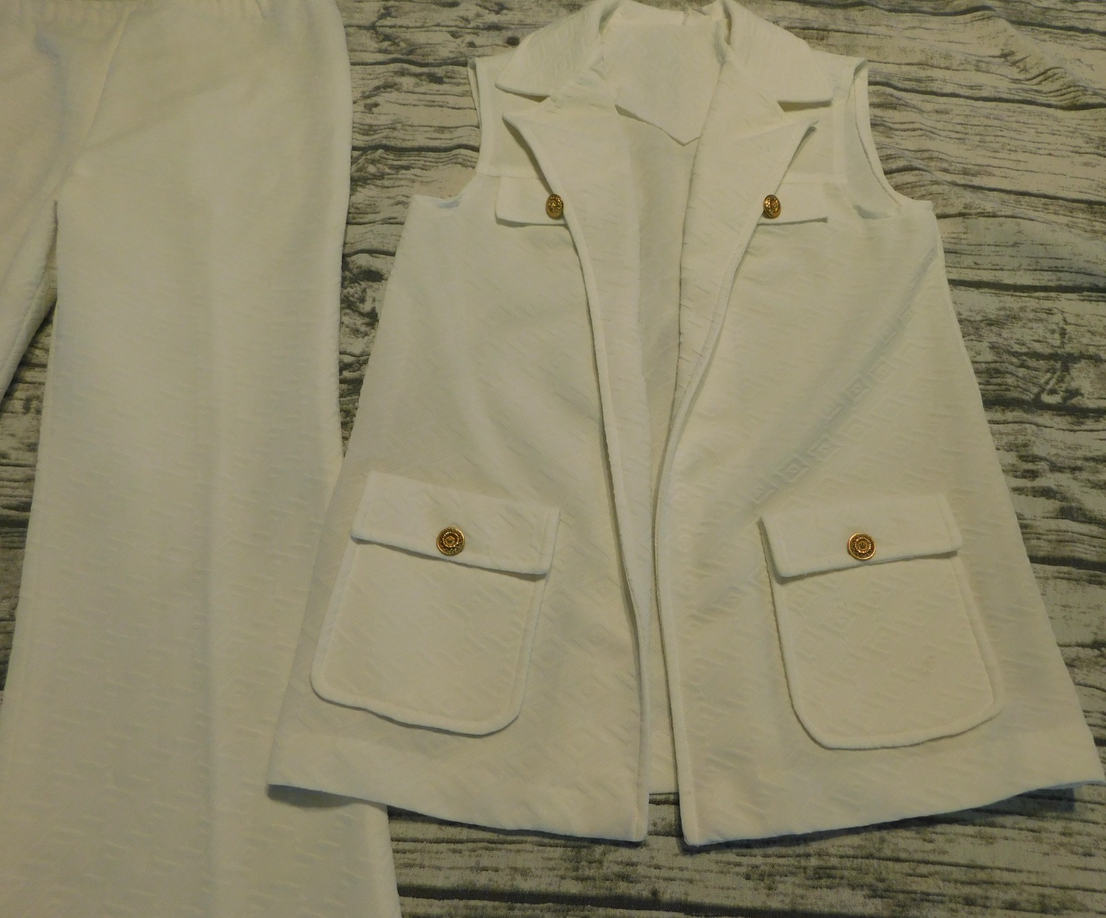 VTG 70’s POLY BELL BOTTOM PANTS TEXTURED OUTFIT SET VEST GROOVY WOMENS M/L DISCO