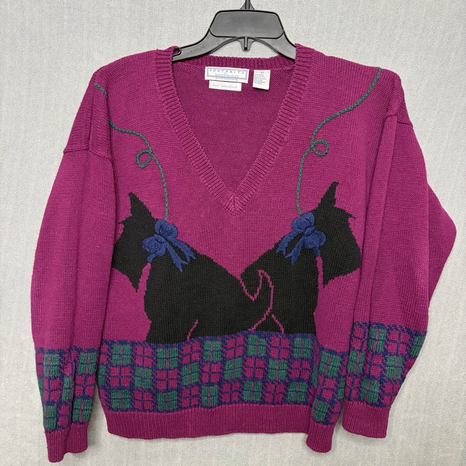 Vintage 80s Scottie Dog Sweater Portrait by Northern Isles Retro Preppy L