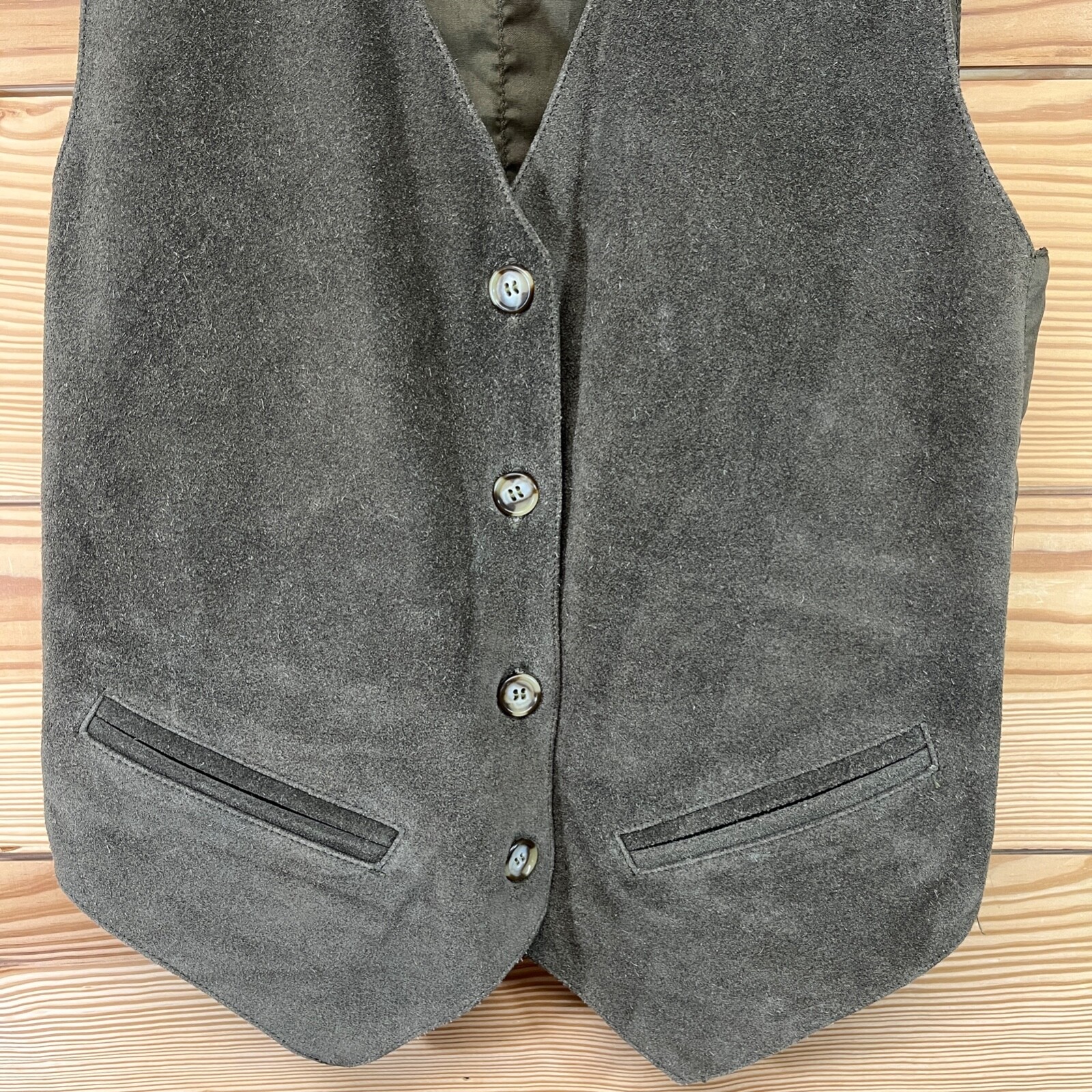 Vtg Van Heusen For Her Genuine Leather Vest Small Green Button Up Suede B97