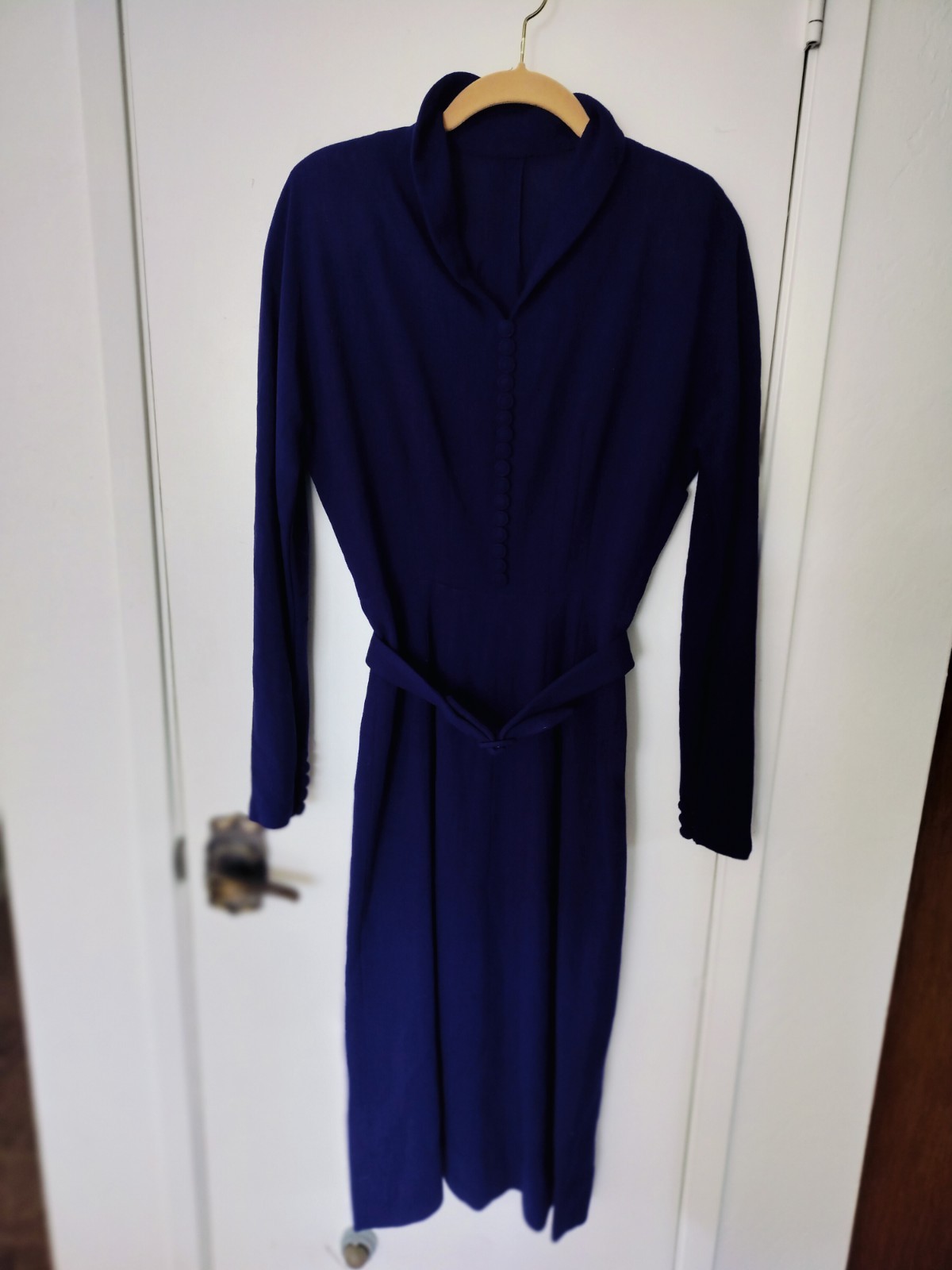 Vintage Deep Purple Rayon Crepe Dress Hand Made Covered Buttons Belt Small