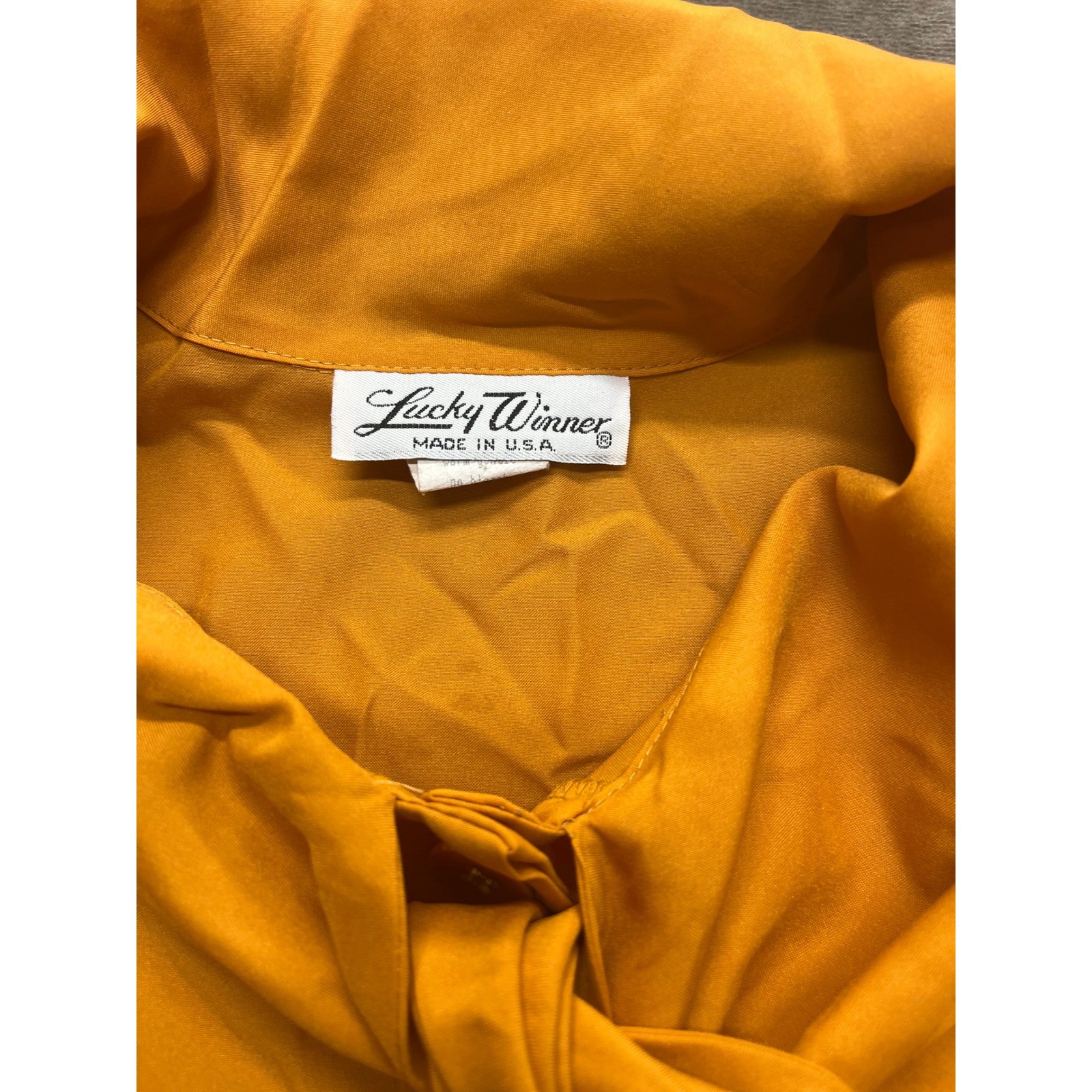 Lucky Winner Vintage Mustard Yellow Tie Neck Pussy Bow Blouse 1980’s USA Size C2