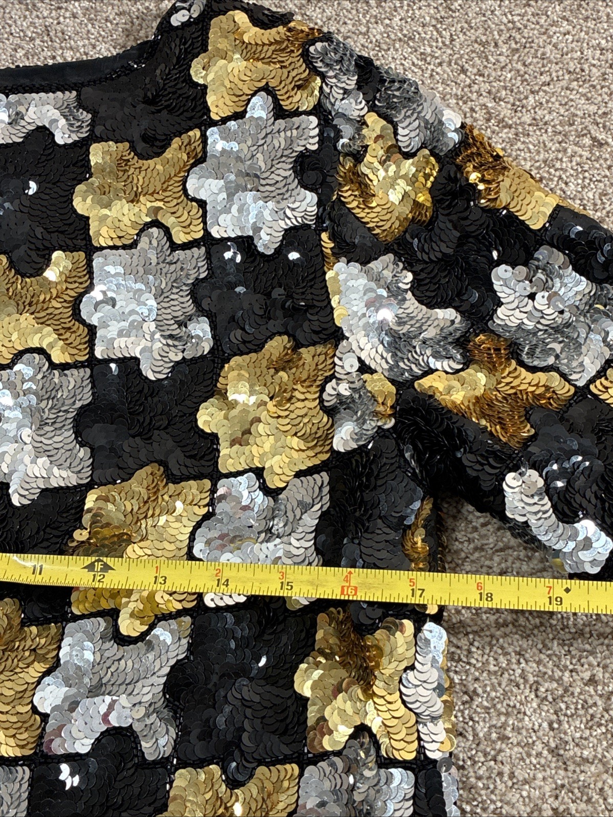 Vintage Modi Silver Gold Black Sequined Silk Evening Cocktail Top Women’s M