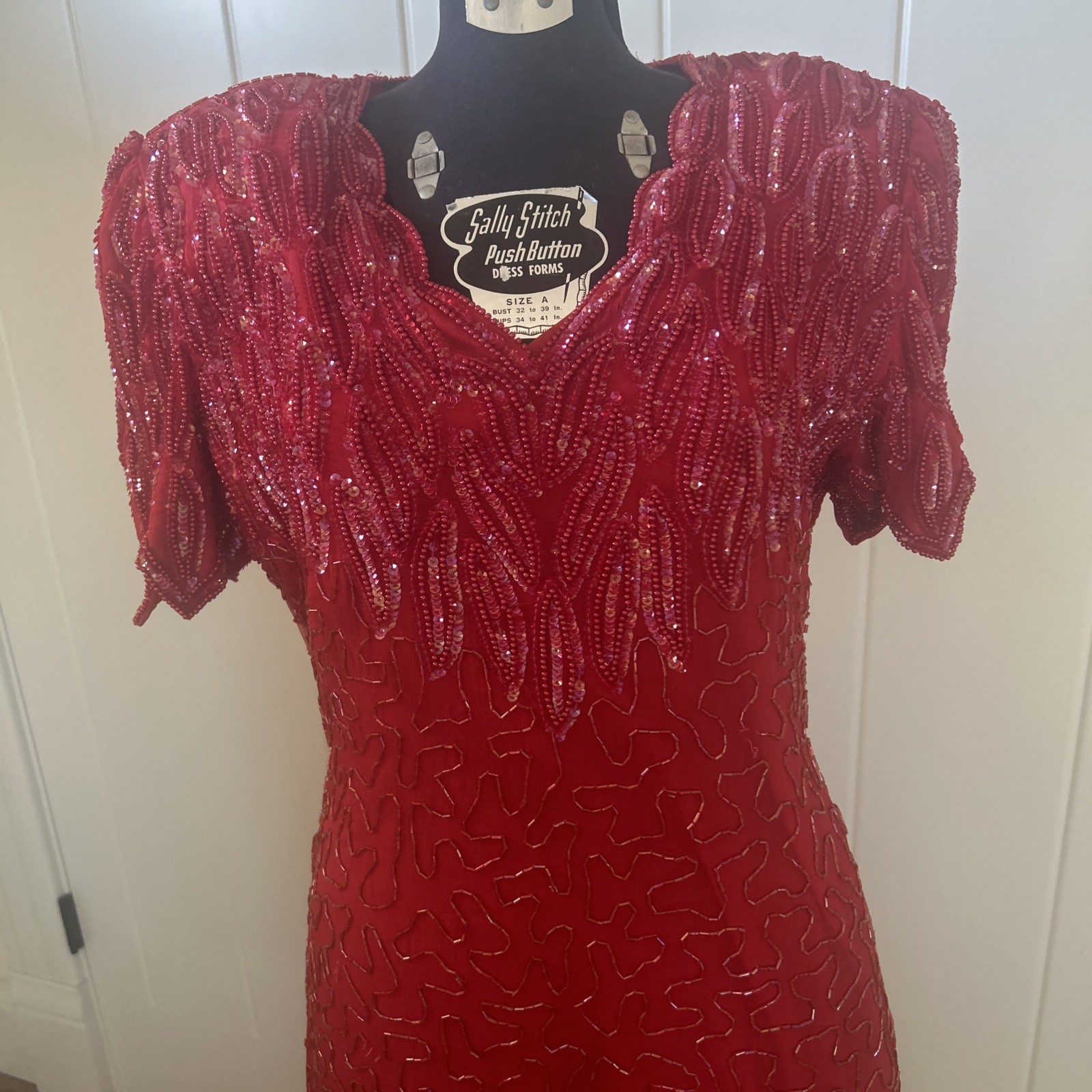 Vintage 1980’s Laurence Kazar New York Beaded Sequined Red Dress Size M