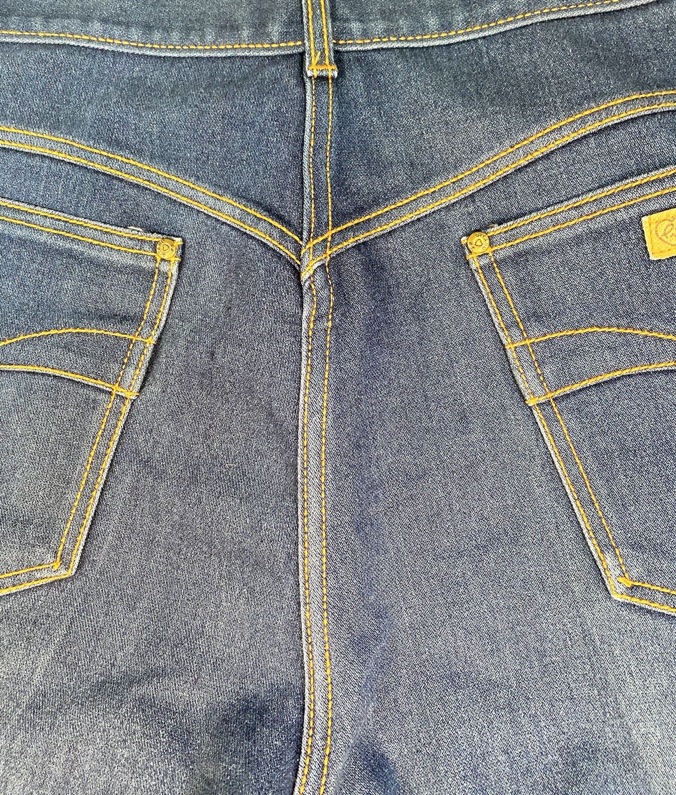 Vintage PS Gitano Jeans Curvy Short Waist 38 Blue Denim Orange Stitching