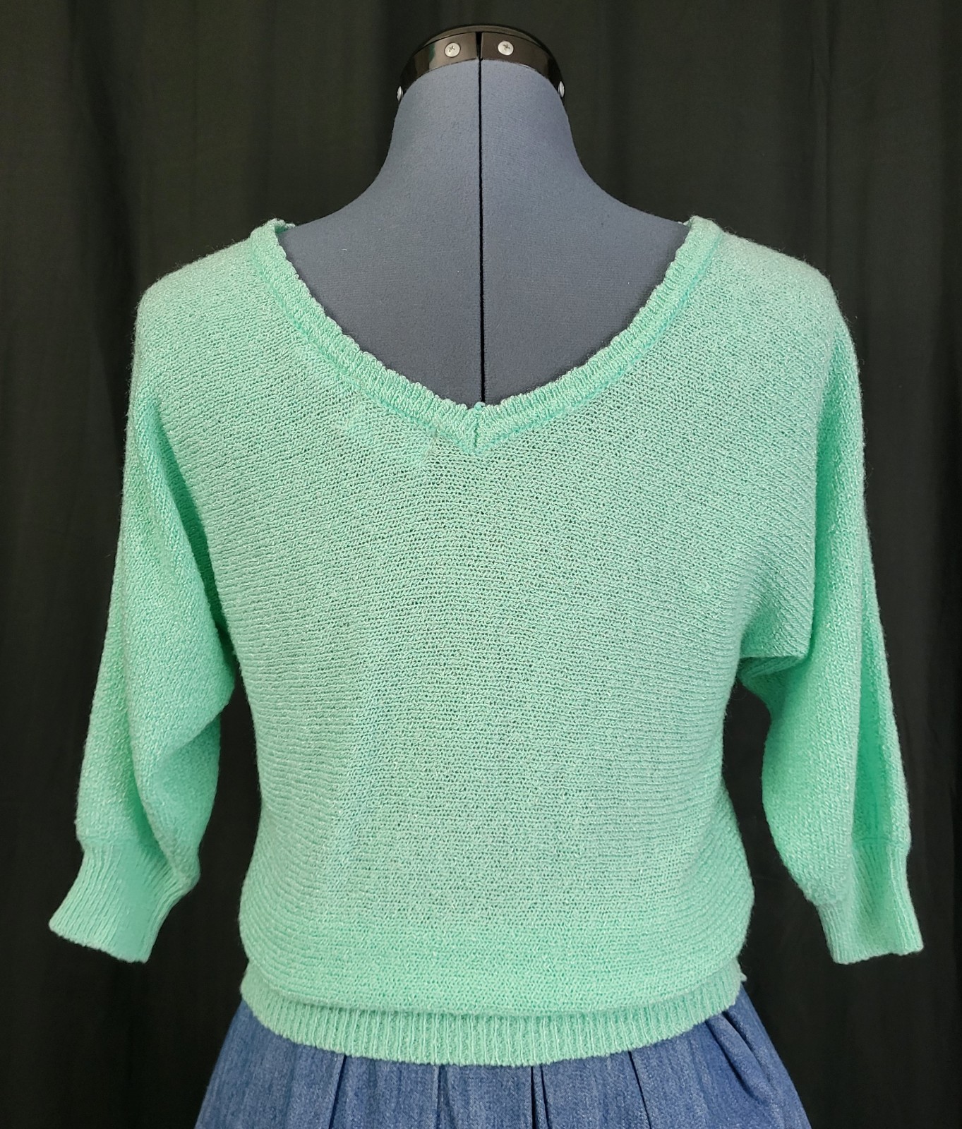 Vintage Jean Nicole Lightweight Mint Green Sweater w Pearl Accents Size S