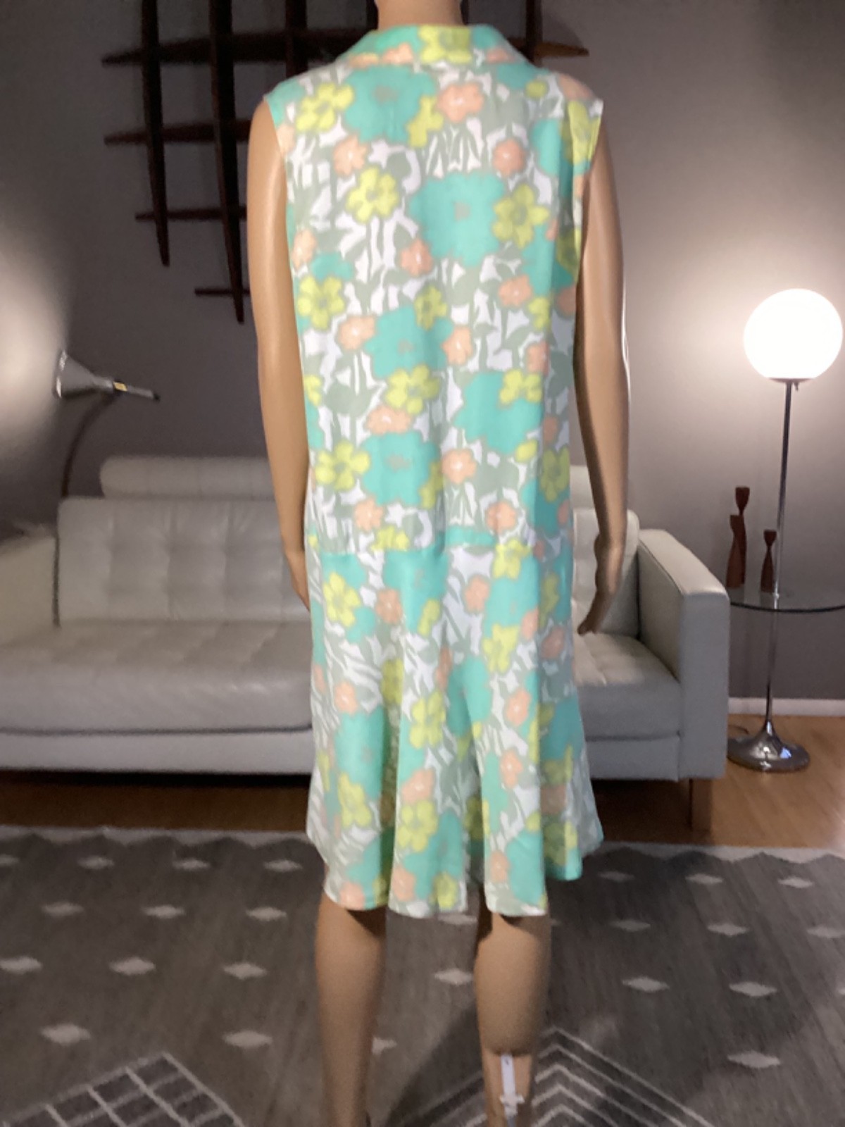 Vintage 60s Floral Watercolor Drop Waist Sleeveless Dress Mod Hippie