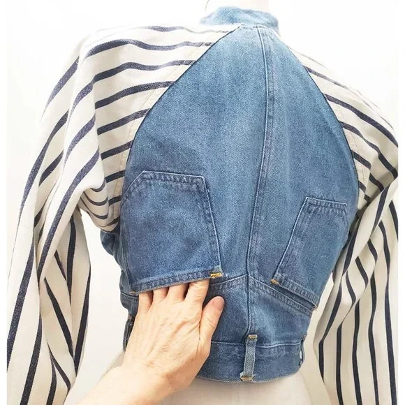 VTG 80s TICKETS Brand Cropped „UPSIDE DOWN PANT JACKET”. USA. S/XS.