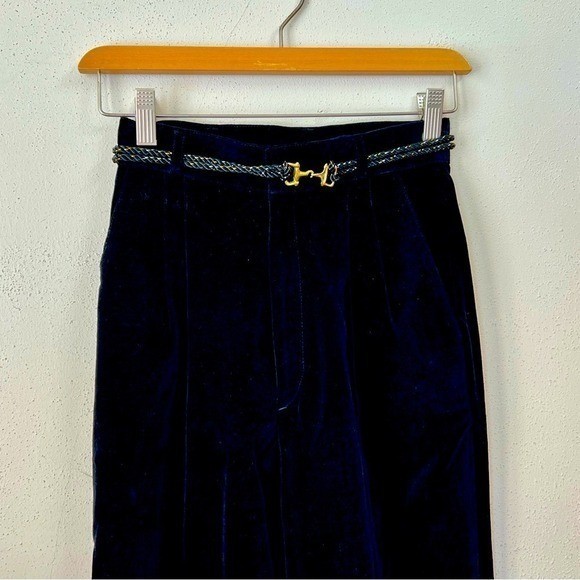 Foxmoor Vintage Black Cotton Velvet Wide Leg Pleated Trousers with Belt Sz 5