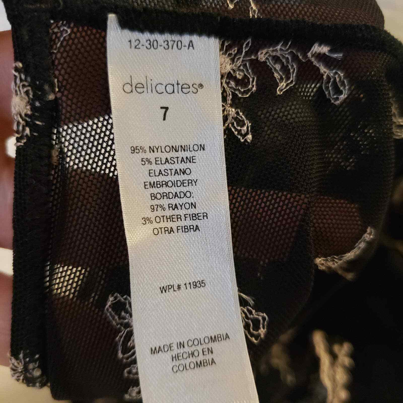 Vintage Delicates Panties Sheer Lace Black Floral Embroidery Sz 7 L JC Penny