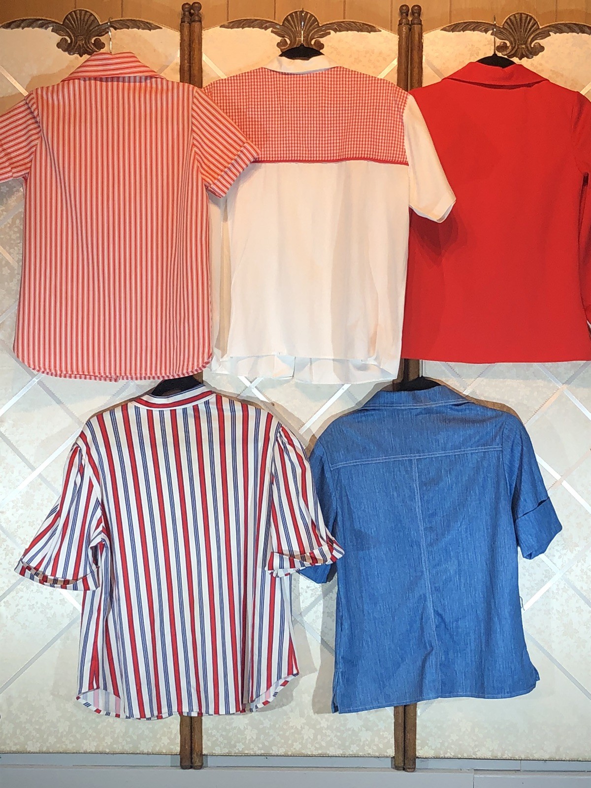 Vtg 70’s Red White Blue Summer Holiday Blouse/Tops Bundle Of Five~Assorted Sizes