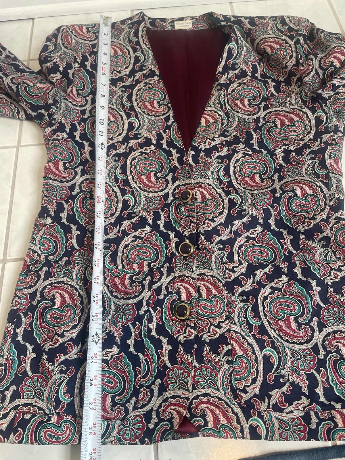 Vintage J.G. Hook Petites Paisley Blazer 3 Button Sz 8 Linen Cotton Blue Purple
