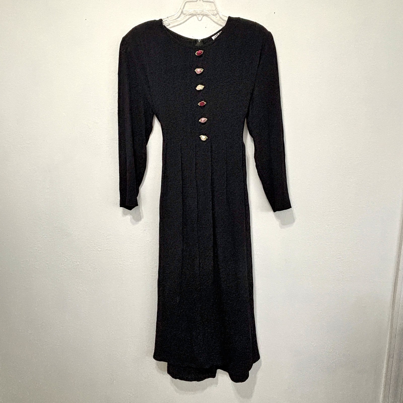 JBS Black Crepe Midi Dress 12 Vintage 90s Cottagecore Feminine Preppy