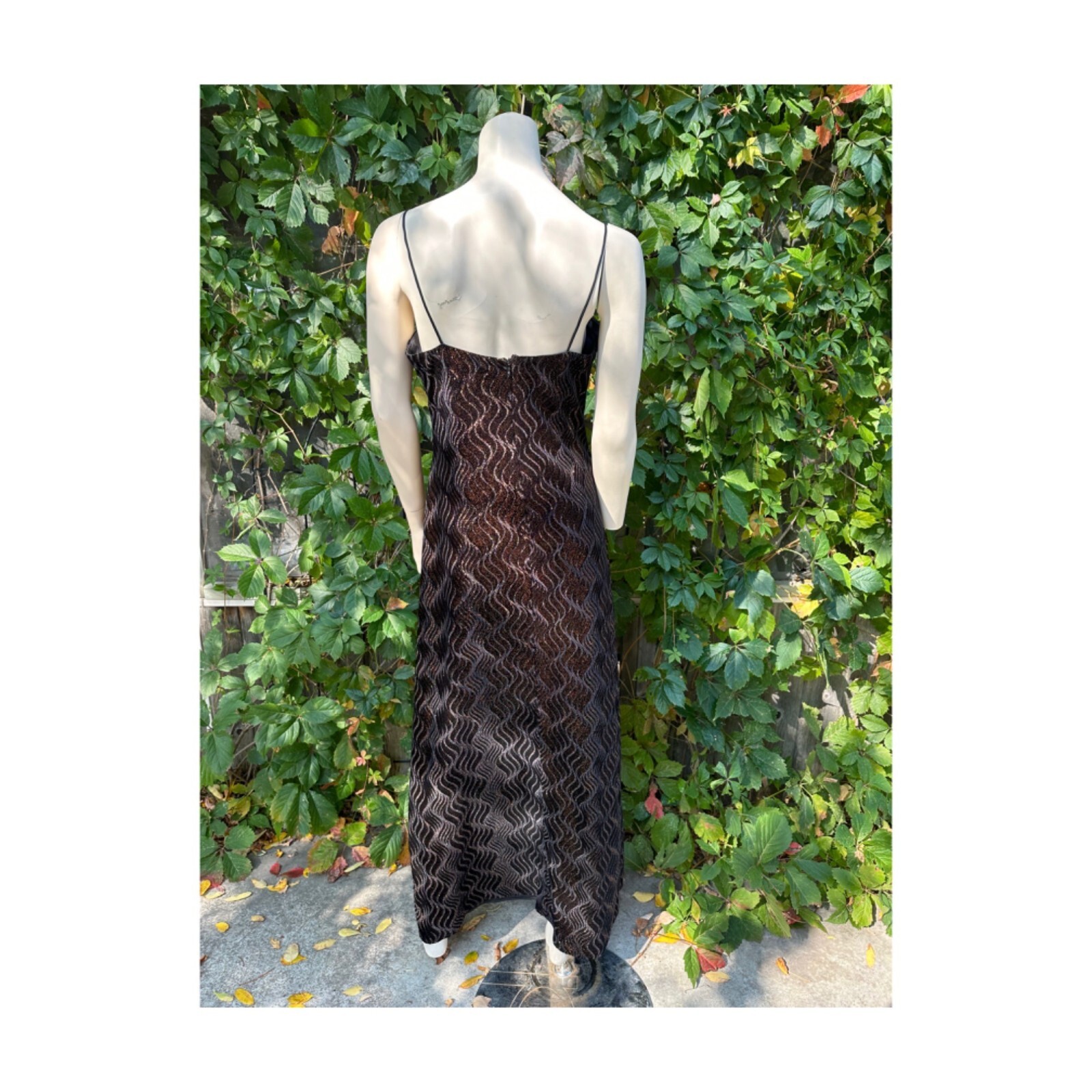 Vtg | 90s Formal Gown Dress Velvet Burnout Copper Metallic Spaghetti Straps 14