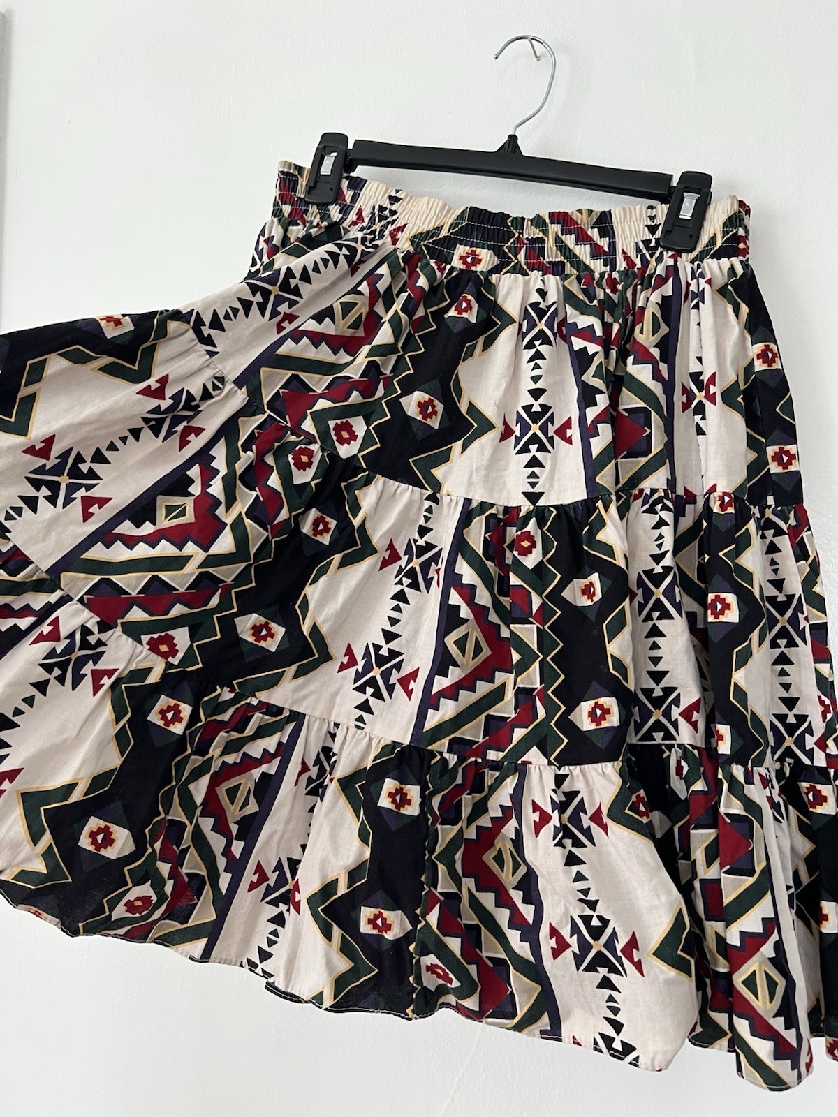 Vintage Tiered Skirt Square Up Fashions Inc Cotton Indigenous Print Sz S Boho