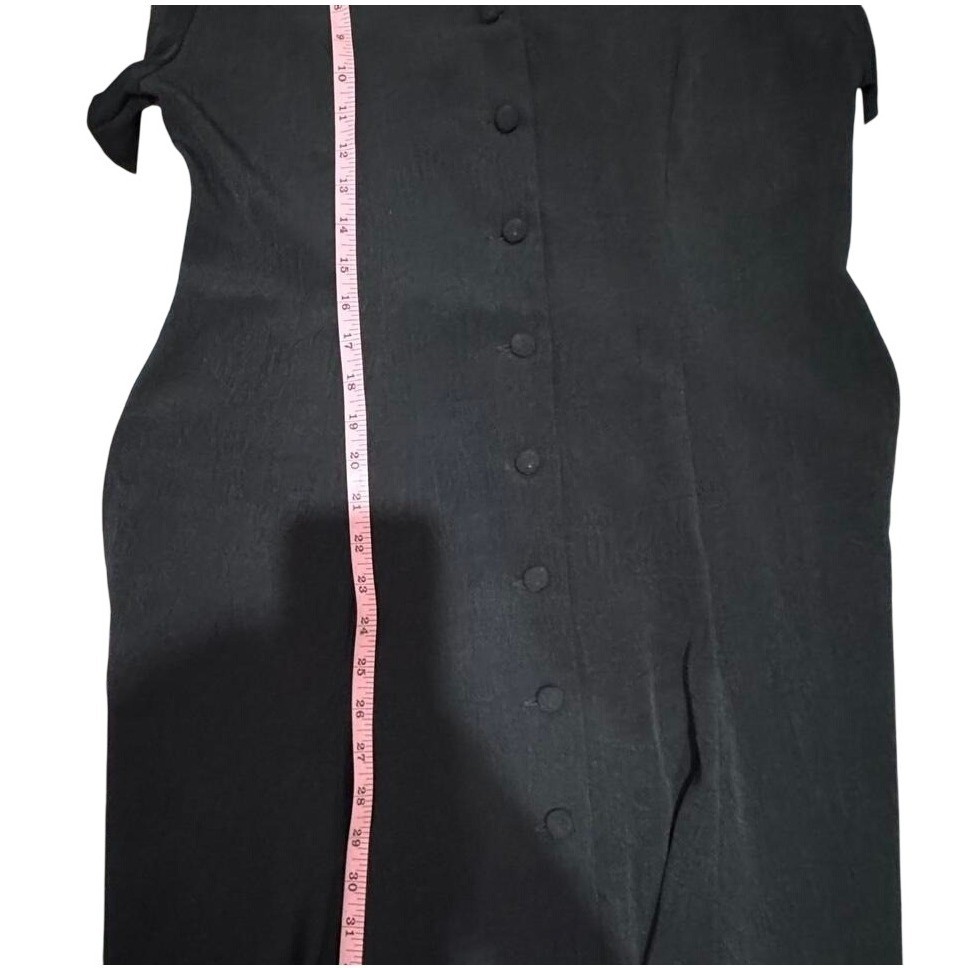 Petite Sophisticate Vintage Black Button Front Midi Dress Textured Crepe 10P