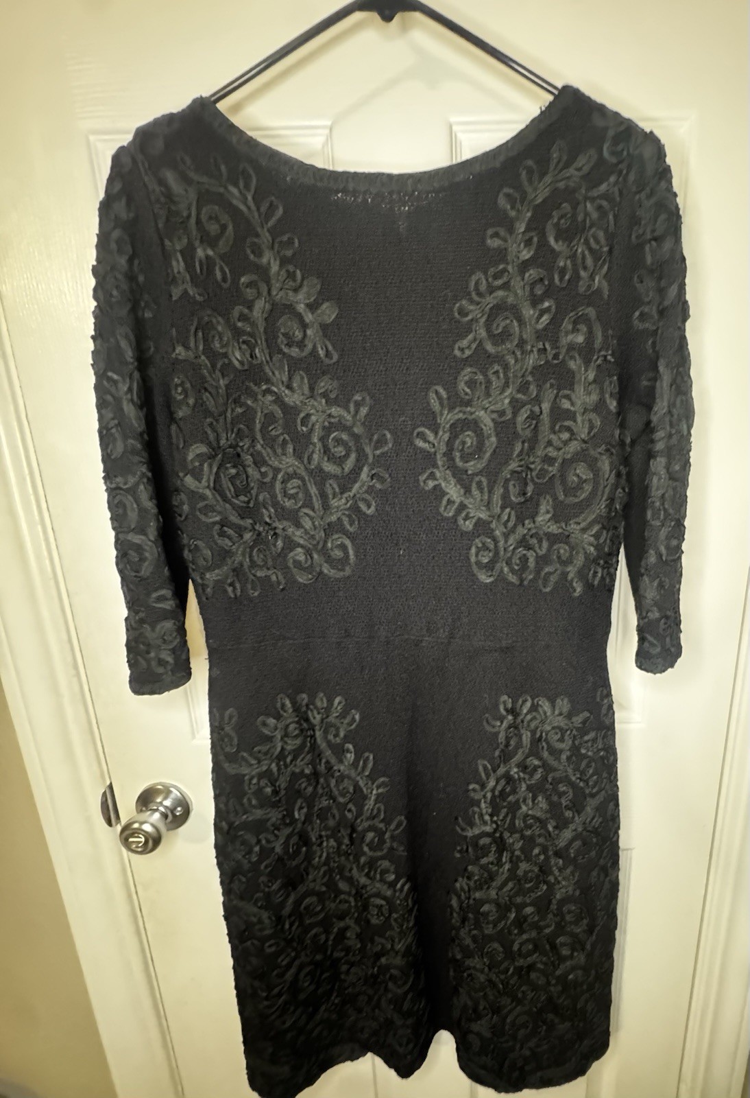 Vintage Caledonia Black Floral Applique Knit Dress Whimsygoth Gothic 90s