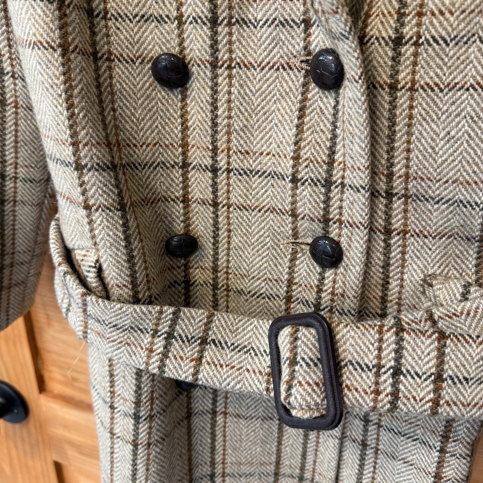 Vintage 70s Tweed ILGWU Neutral Belted Peacoat and Skirt Set Women’s size S