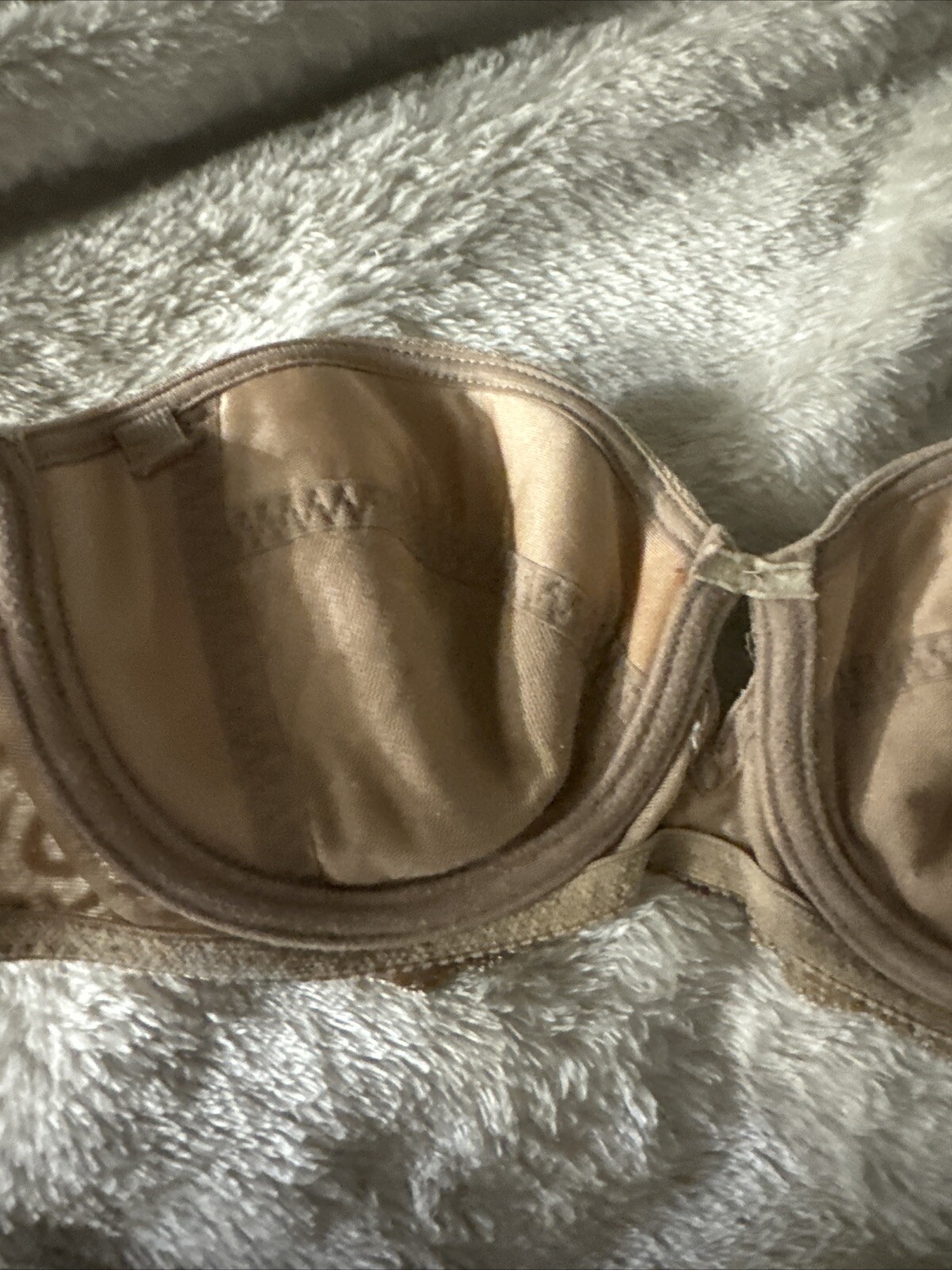 Vintage Warners Strapless Underwire Beige lace Sides Bra 30B