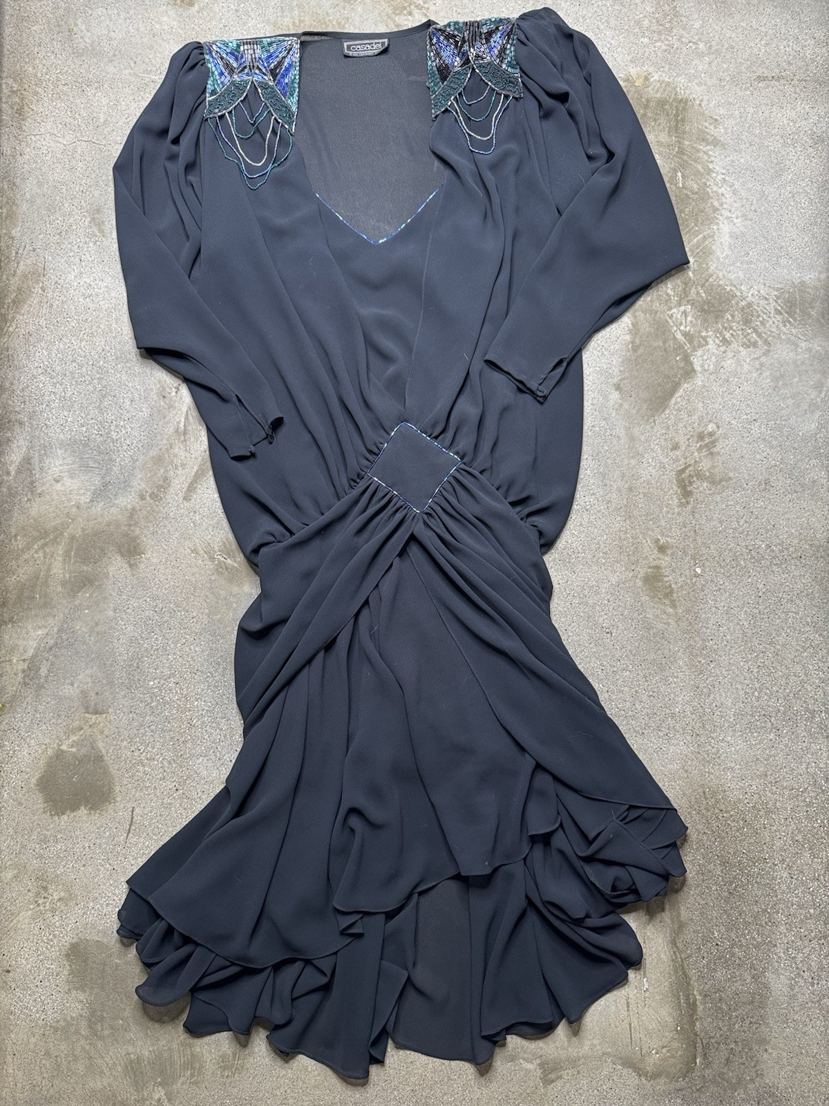 Vintage Casadei Dress Chiffon Black Sheer Drop Waste