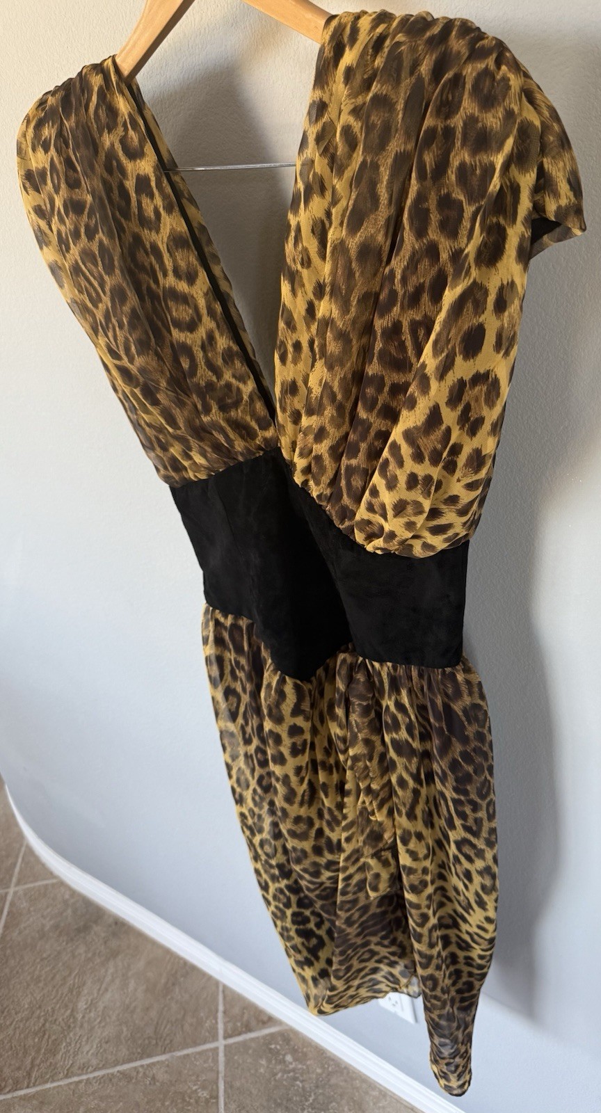 Vintage 80 Climax Karen Okada for David Howard Dress 13/14 Leopard Chiffon Suede