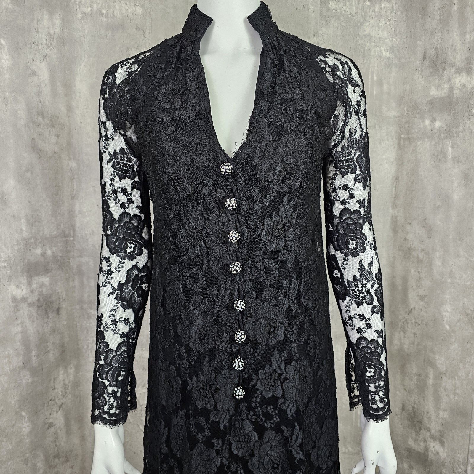 Vintage 60s Werle Beverly Hills Womens S Black Lace Cocktail Dress Gothic Formal