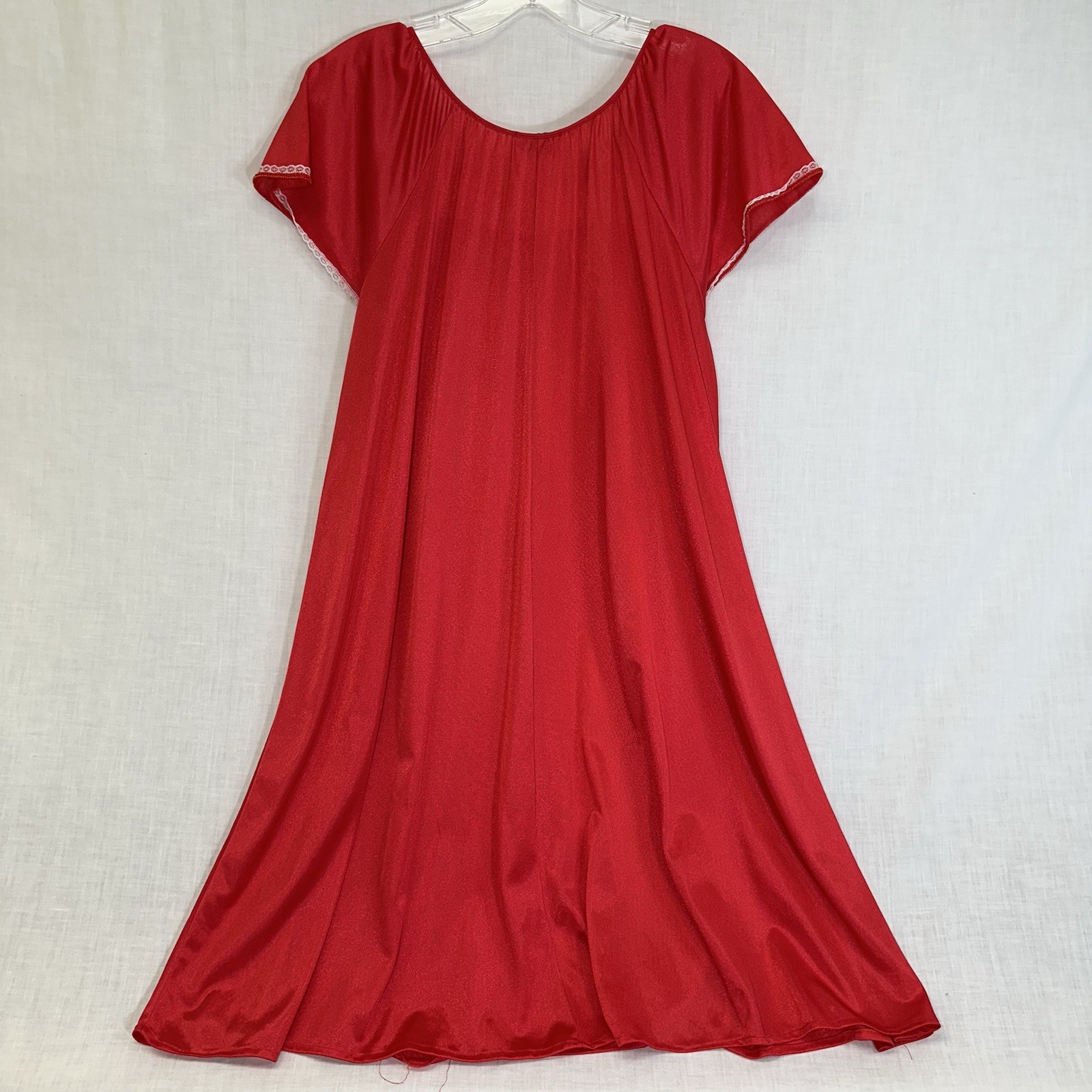 Vintage Finesse Red Silky Nightgown S-L Embroidered Front Yoke USA