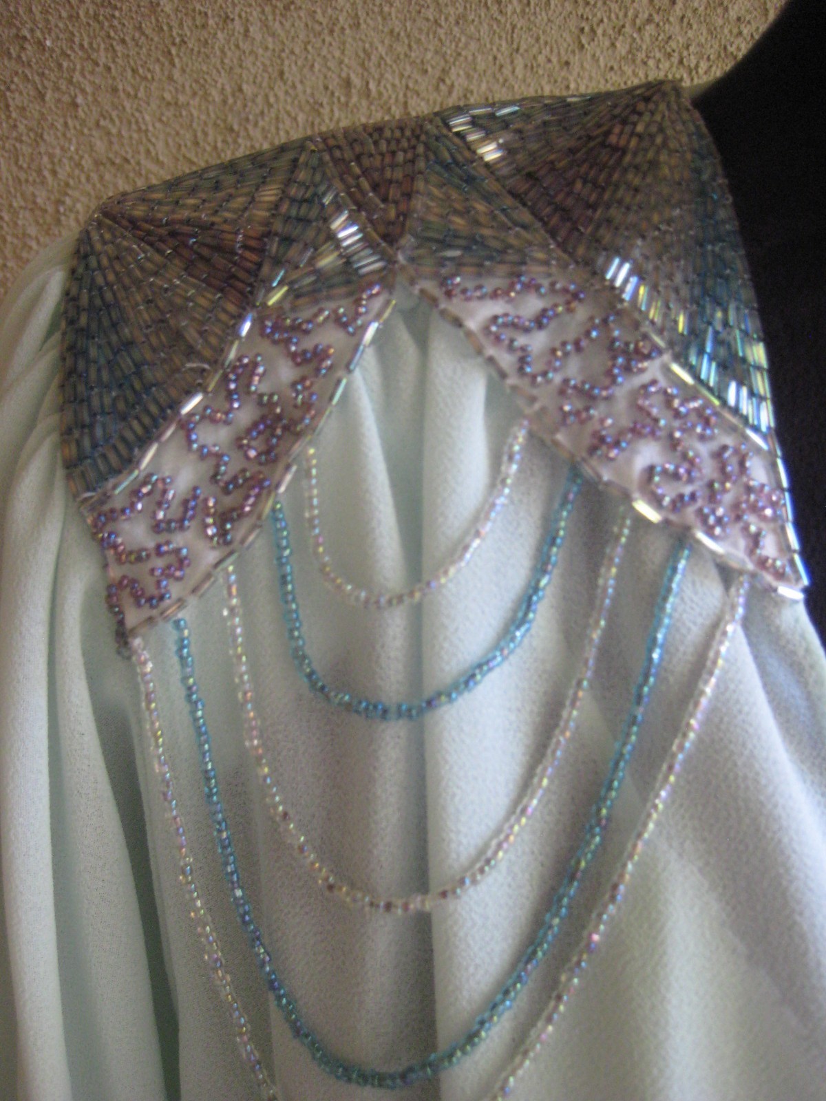 Vintage 1982 Casadei Eletra chiffon dropwaist bead padded shoulder party dress