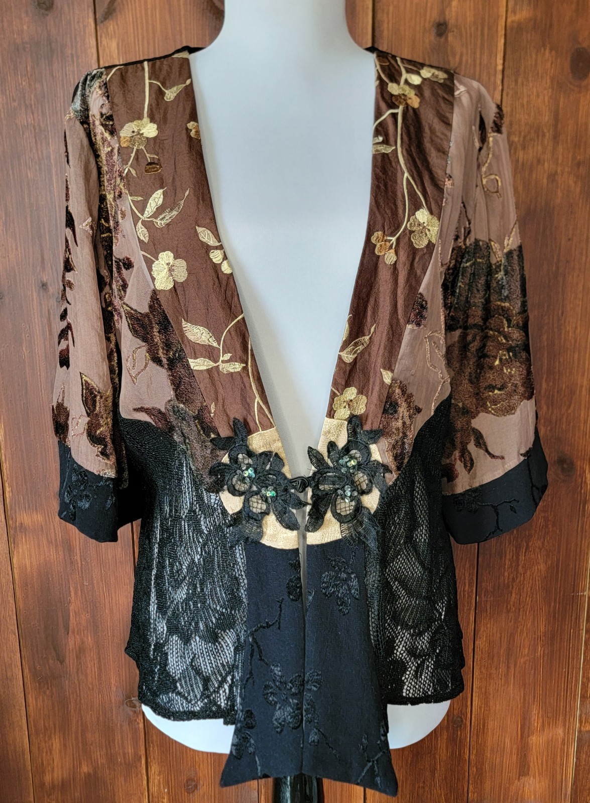 Vintage Spencer Alexis S/M Burnout Velvet Silk Lace Jacket Whimsigoth Boho Glam