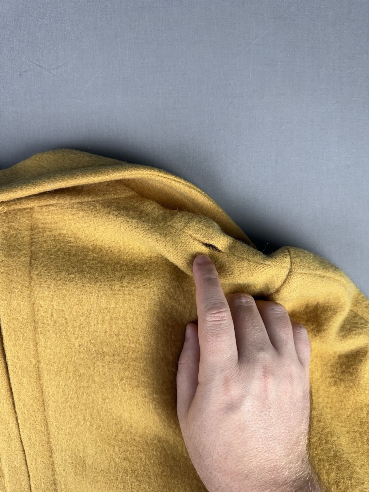 60’s VINTAGE Yellow Wool Double Breasted Women’s Pea Coat Size Medium Half Belt