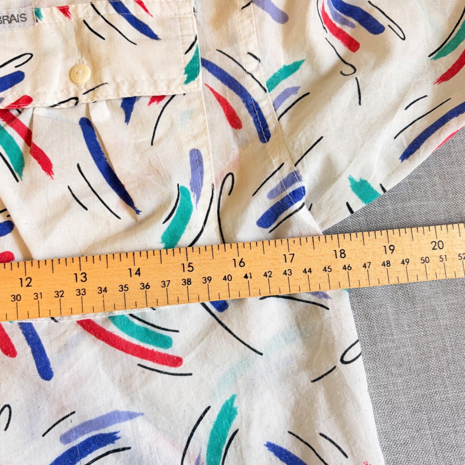 Cabrais Vtg 80s Abstract Brushstroke Button Shirt White Multi L Retro Nostalgia