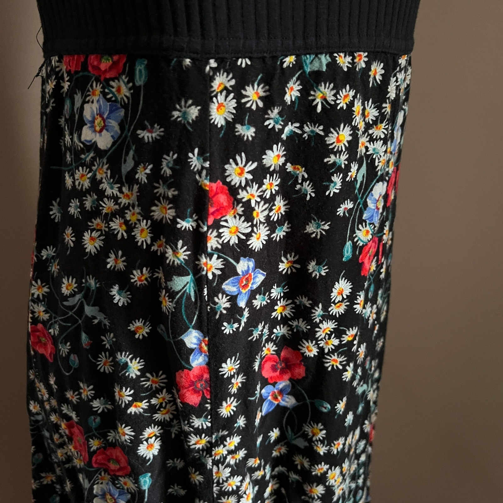 Vintage 90s Prairie Cottagecore Impressions Floral Midi Dress Black Boho Size S