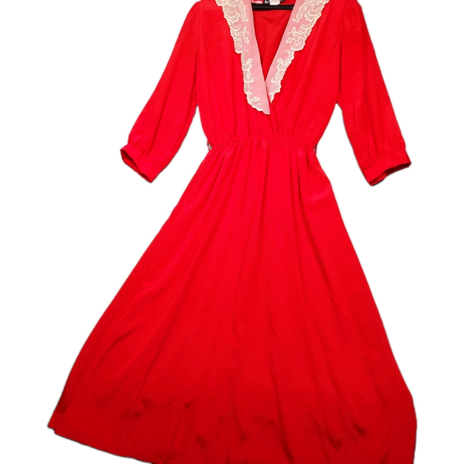 SOPHISTICATES by Jonathan Martin Vtg 80s Red Maxi Dress Women’s 12 Lace Collar