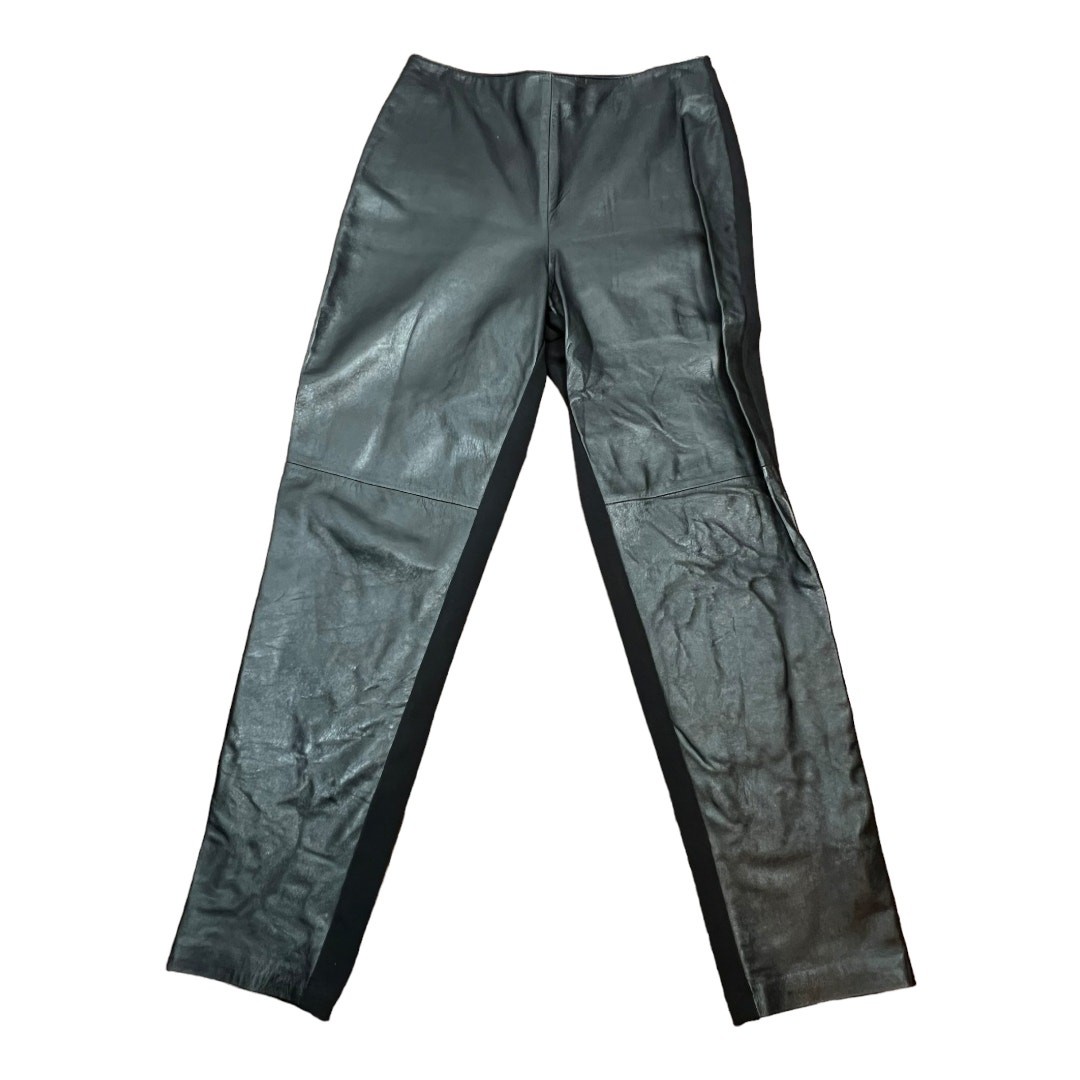 vintage Leather & Ribbed Stretch Pants 12 Retro Biker Punk Motorcycle Baddie 90s