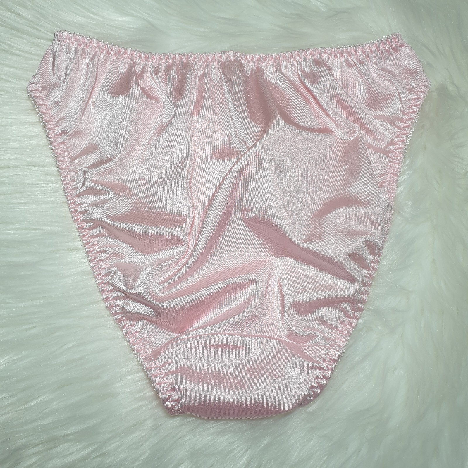 Vintage Nylon Satin Panty Silky Pink Bikini Sissy Lace Brief Sz Small Hip 32-36″