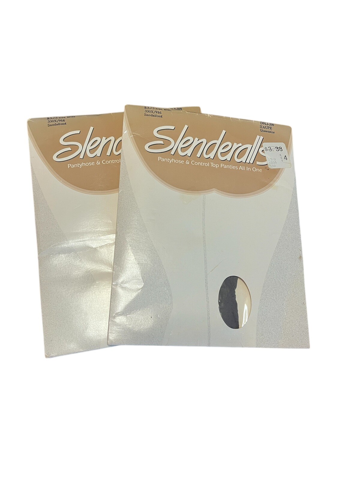 Vintage Slenderalls x2 Underalls Pantyhose Sandalfoot Taupe sz Queen No. 330X