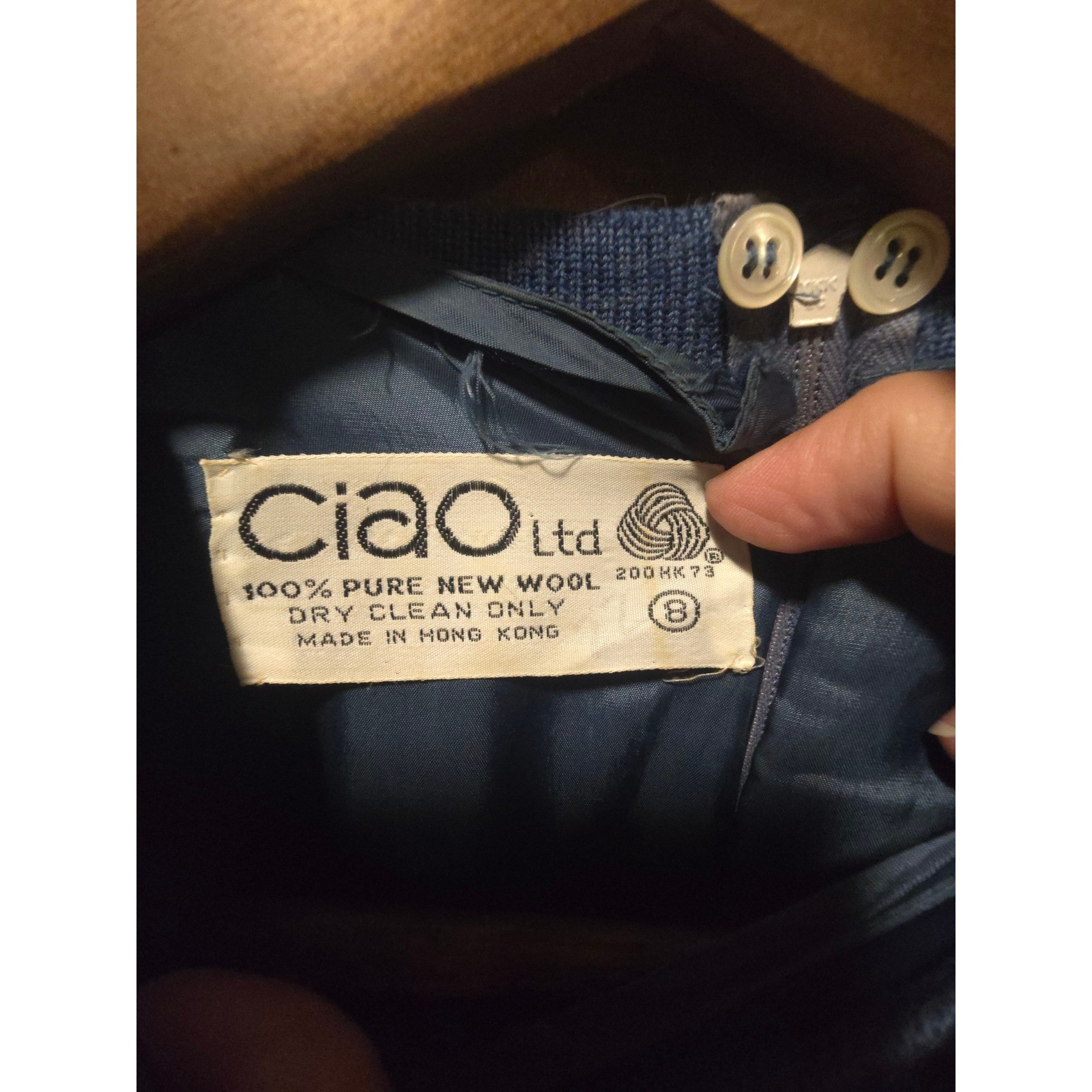 Ciao Ltd Vintage Blue 100% Pure Wool Knit Midi Dress Long Sleeve XS Hong Kong