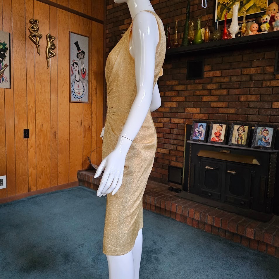 Vtg 50s 60s Lilli Diamond Gold Lurex Bombshell Wiggle Cocktail Party Dress S/M