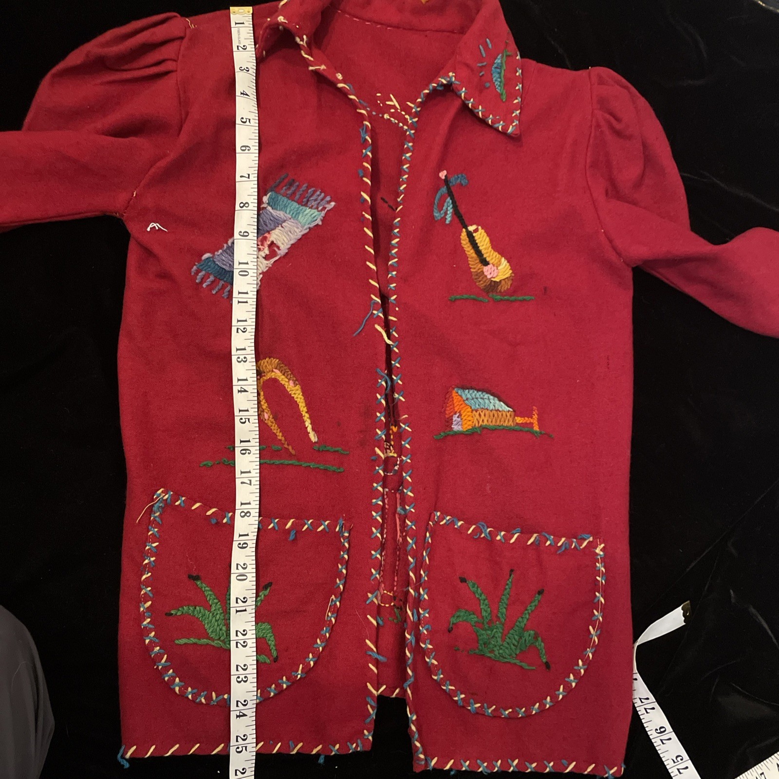 Vtg 1950s Mexico Souvenir Wool Embroidered Jacket S