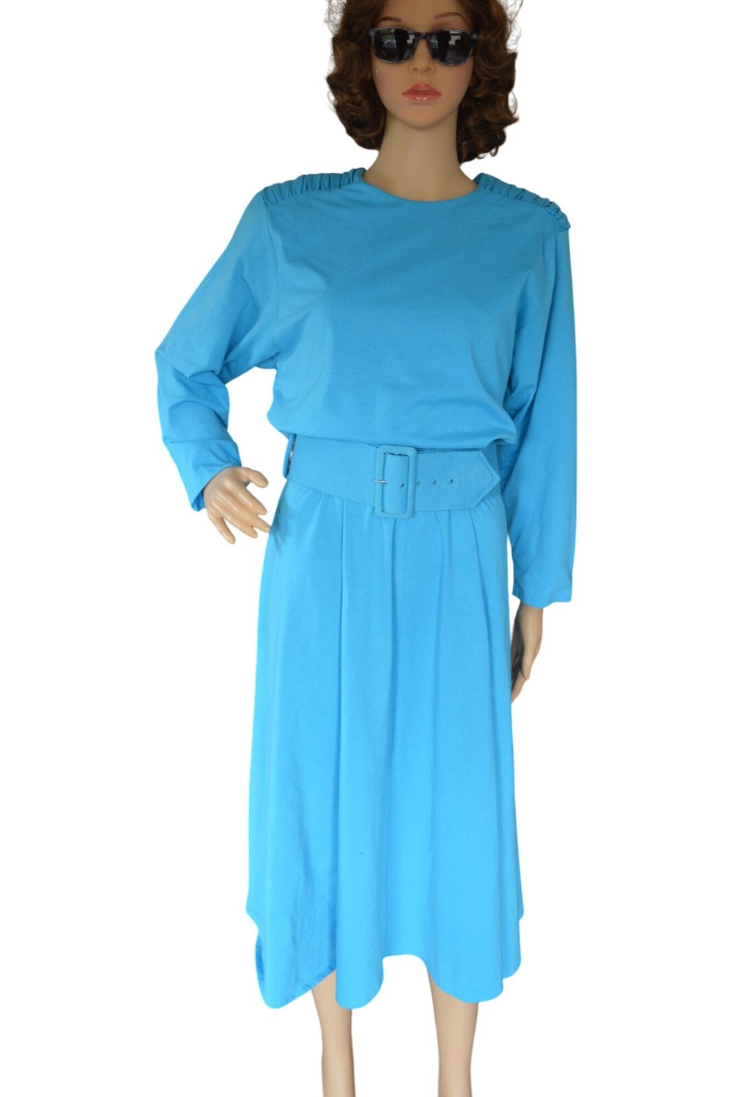 Vintage 80s Paquette Too! Bright Blue Belted Dress Womens Modern Size Medium