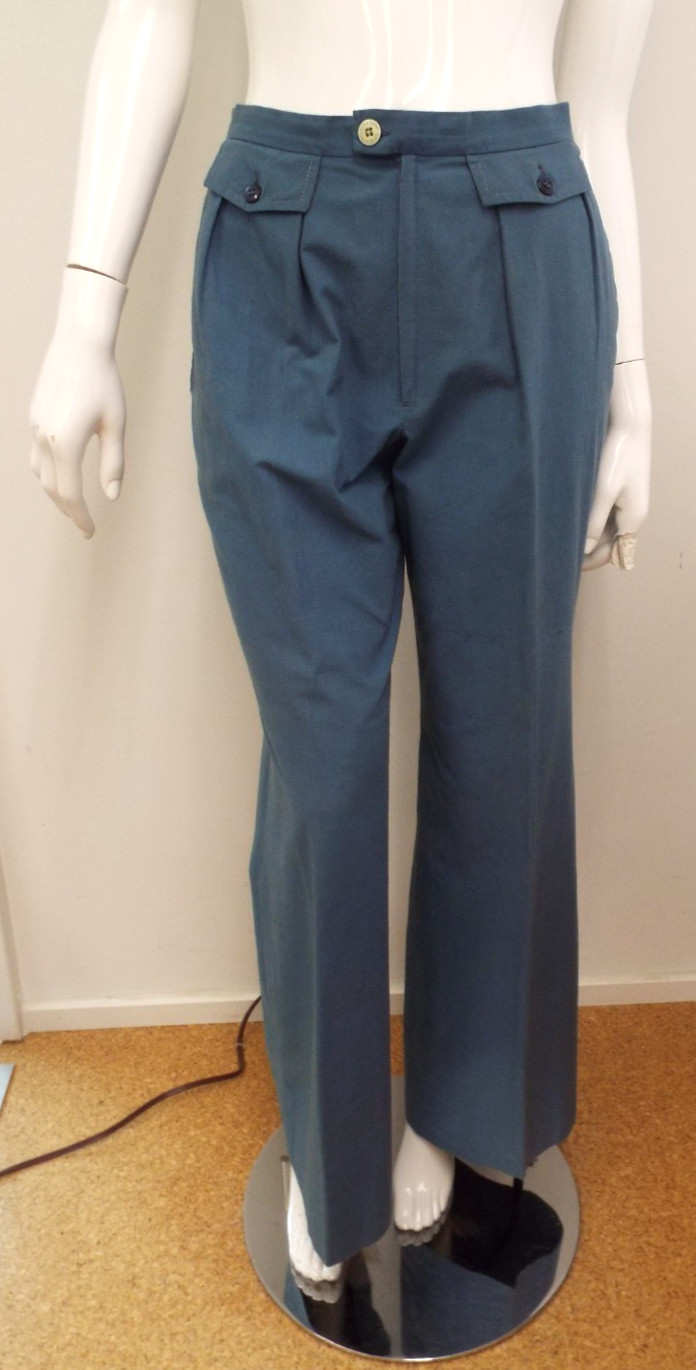 Vintage 1970s De Noyer Blue Cotton Womens Pant Suit 36 James Borynack France