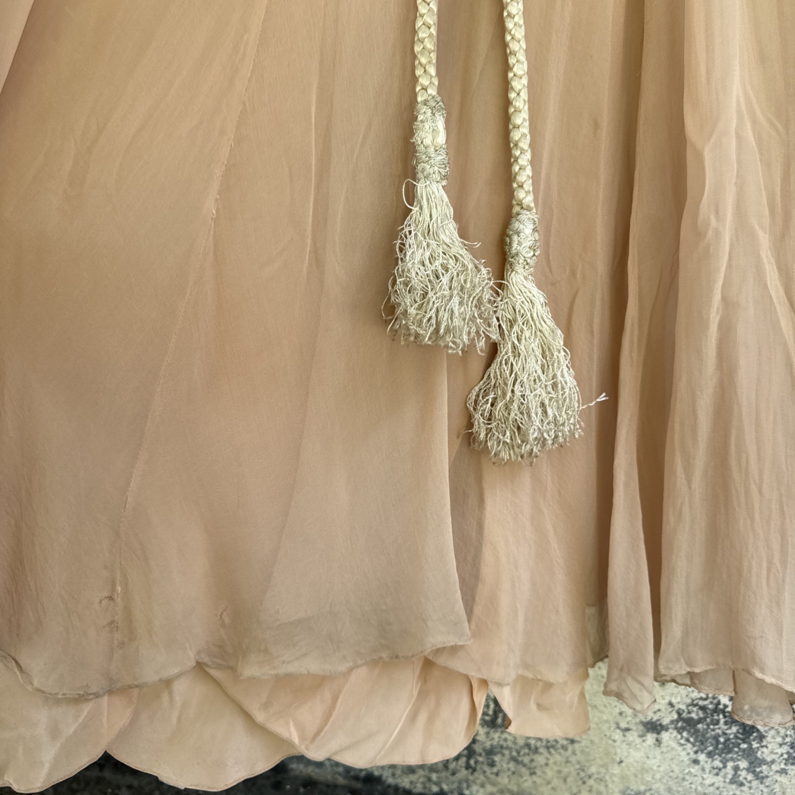 Vintage 1930s Lightest Pink Silk Chiffon Gown Triple Strap Maxi Fairy Dress
