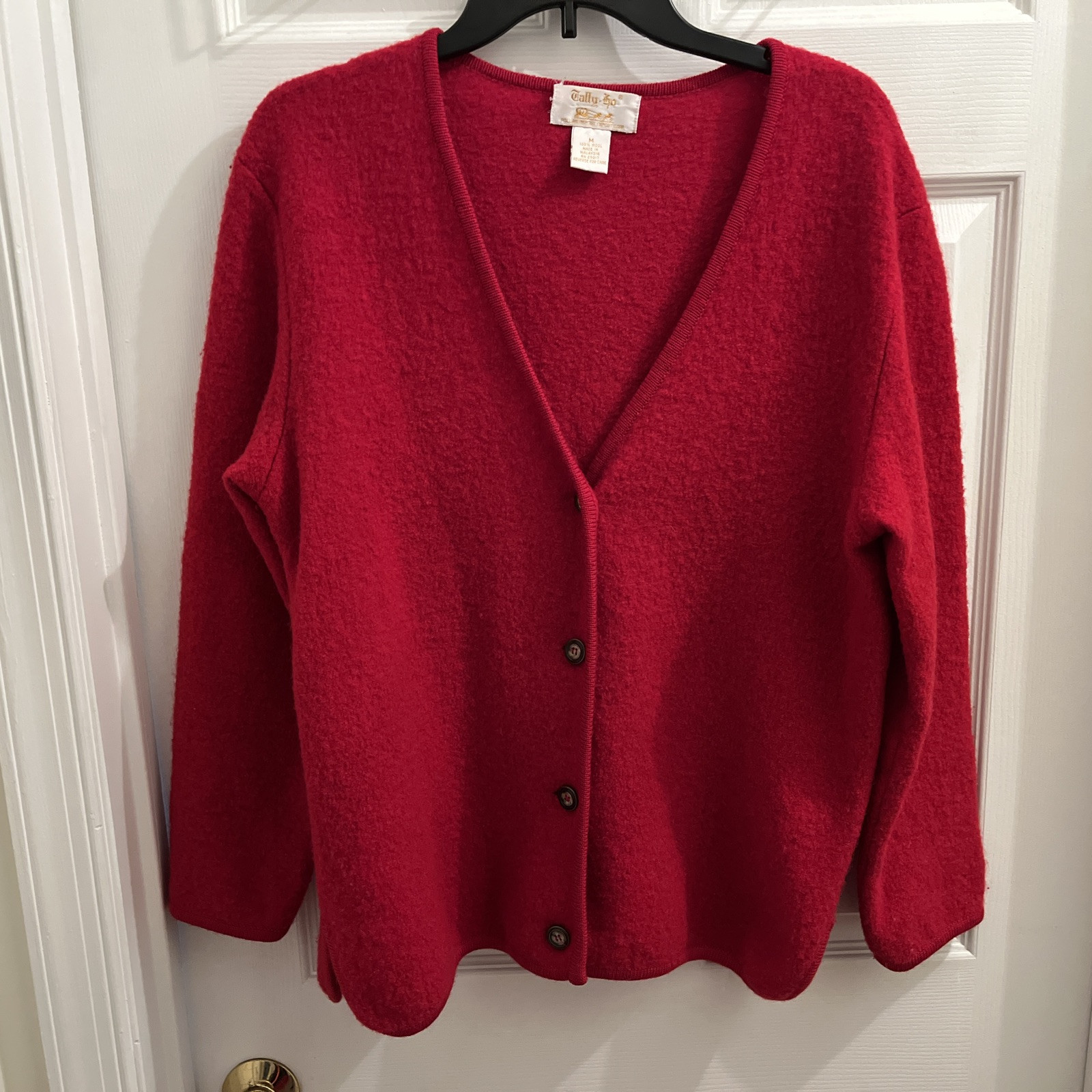 Vintage Tally Ho Red 100% Wool Cardigan Jacket Pollack Import Size M