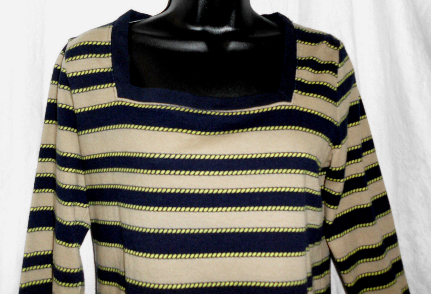 Vintage Jones New York Knit Top Size L MultiColor Stripe 100% Cotton 3/4 Sleeves