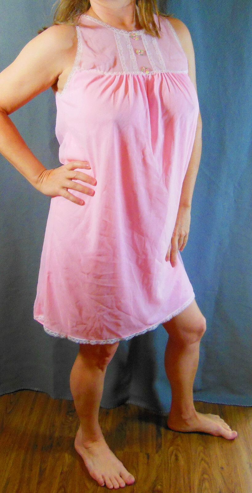 RARE!!! AVIAN PINK DOUBLE LAYER LACY CHIFFON NIGHTGOWN&ROBE 2 PC SET M NEW