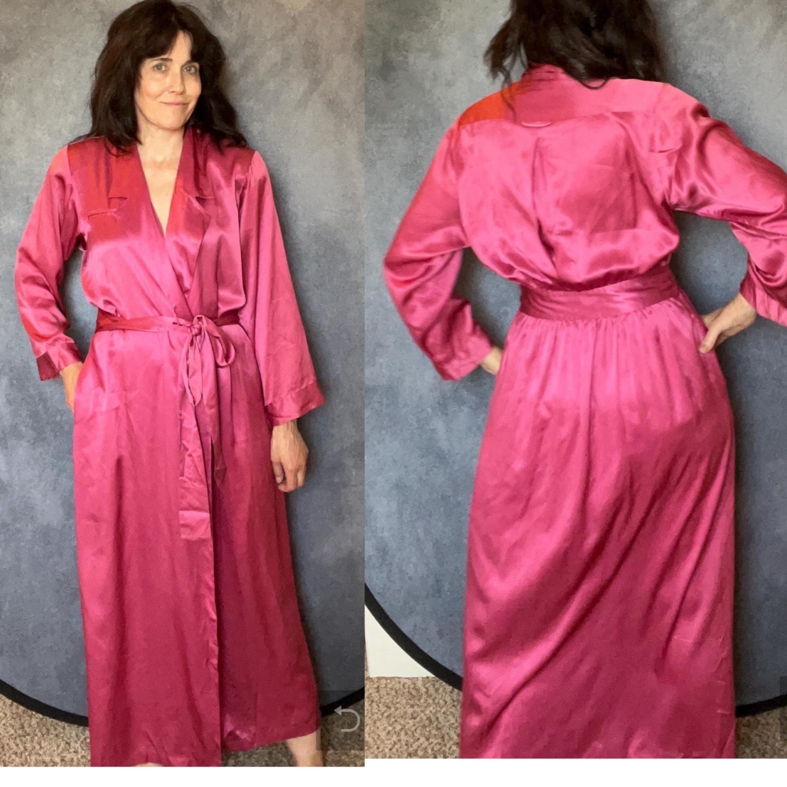 Vtg pink Nordstrom Robe Lingerie Lounge Wear Sz M 6 8 Silk Dressing Gown Neglige