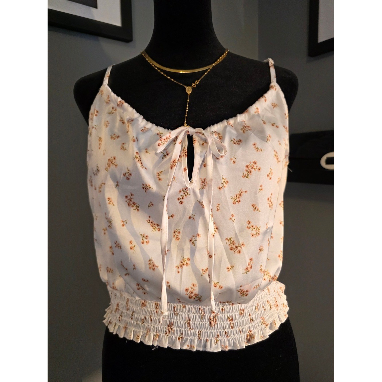 NWT Ambiance Satin Floral Smocked Cami Size L | Coquette Cottagecore